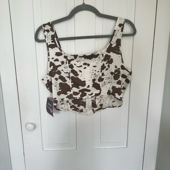 NWT Mixed Threads LA cow print corset crop top - Picture 2 of 7